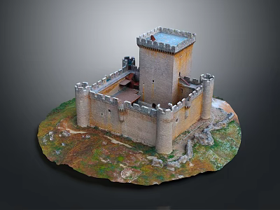 Detailed Cartoon Castle Scene With Tower Walls Courtyard Grass And Rocks 3d model