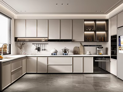 Modern Kitchen Interior Design With White Cabinets Sleek Countertop And Appliances 3d model