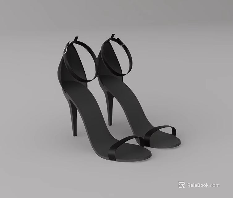Stylish Black High Heels With Thin Heels Ankle Straps And Simple Design 3d model 