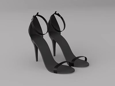 Stylish Black High Heels With Thin Heels Ankle Straps And Simple Design 3d model