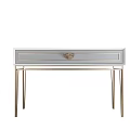 Modern Dressing Table With Light Gray Surface Gold Metal Legs And Decorative Handle