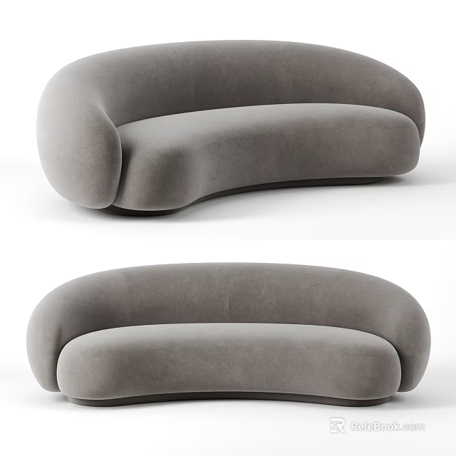 Stylish Gray Curved Sofa Design For Modern Living Room Interior Decor 3d model 