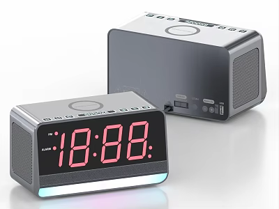 Bluetooth Headphones Speakers Two Devices With Digital Clock Red Numbers Top Buttons And LED Light 3d model