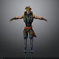 3D Warrior Character Model With Armored Outfit Red Belt And Blue Boots