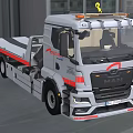 White MAN Tow Truck with Red Stripes Roof Lights for Vehicle Towing Rescue