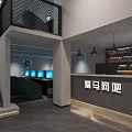 Modern Internet Cafe Interior Featuring Row Of Computers Blue Screens And Comfortable Chairs