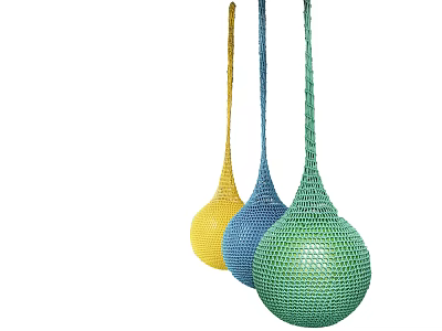 Garden Landscape Decor With Hanging Colored Woven Balls In Yellow Blue Green 3d model