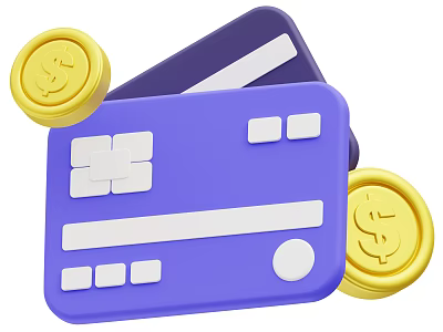 Decorative Ornament Set with Purple Credit Card and Gold Coins with Dollar Signs 3d model