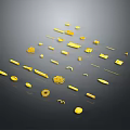 Golden Colored Food Pieces Scattered On Black Background With Various Shapes