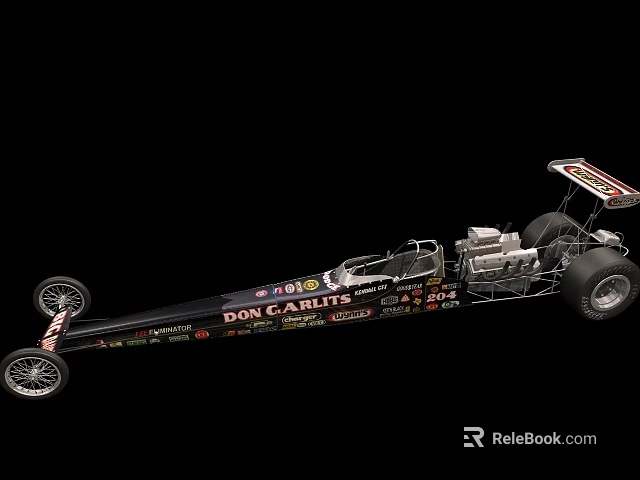 Don Garlits Dragster Racing Car With Sponsor Stickers And Long Body Design 3d model 