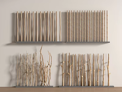 Wooden Partitions With Natural Stick Arrangements For Modern Home Interior Design 3d model