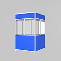 Blue And White Enclosed Security Booth With Glass Windows And Panel Structure 3d model