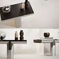 Modern Minimalist Side Table With Black Tabletop Metal Frame And Decorative Accents