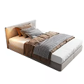Modern Single Bed With Upholstered Headboard Cozy Striped Bedding And Pillows 3d model