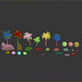 Modern Scene Featuring Palm Trees Stones Round Balls And Decorative 3D Elements
