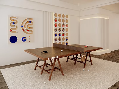 Indoor Sports Equipment Wooden Table Tennis Table Features Foldable Design and Colorful Wall Decor 3d model