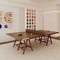 Indoor Sports Equipment Wooden Table Tennis Table Features Foldable Design and Colorful Wall Decor