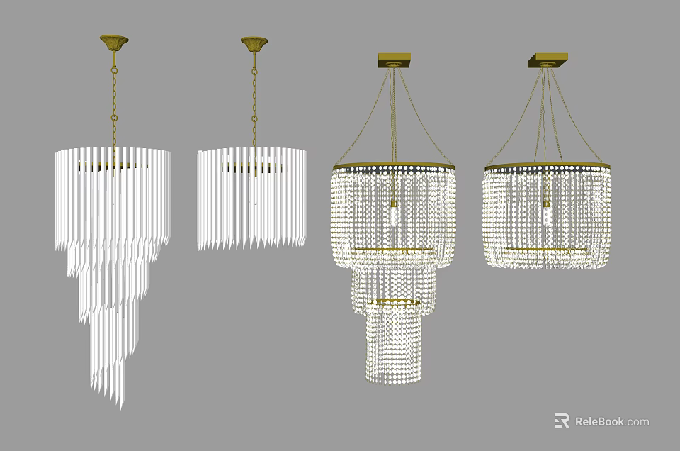 Crystal Chandeliers with Four Different Designs Gold Frames and Hanging Crystals 3d model