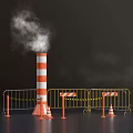 Public Facilities For Construction Sites With Traffic Cones Metal Barriers And Caution Tape