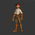 3D Male Character Design With Brown Hair White Shirt Brown Pants And Orange Boots