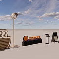 Outdoor DP Displays With Coffee Signs Menu Boards And Directional Signs Under Blue Sky