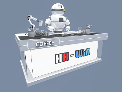 Robot Assisted Coffee Bar Counter With HH Win Branding And Equipment 3d model