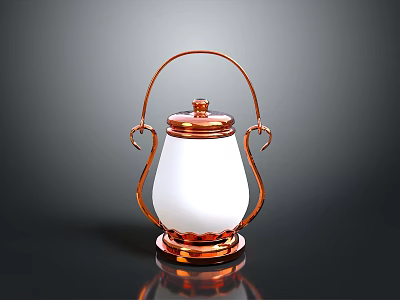 Copper Frame Lantern With White Glass Shade And Decorative Handle 3d model
