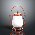 Copper Frame Lantern With White Glass Shade And Decorative Handle