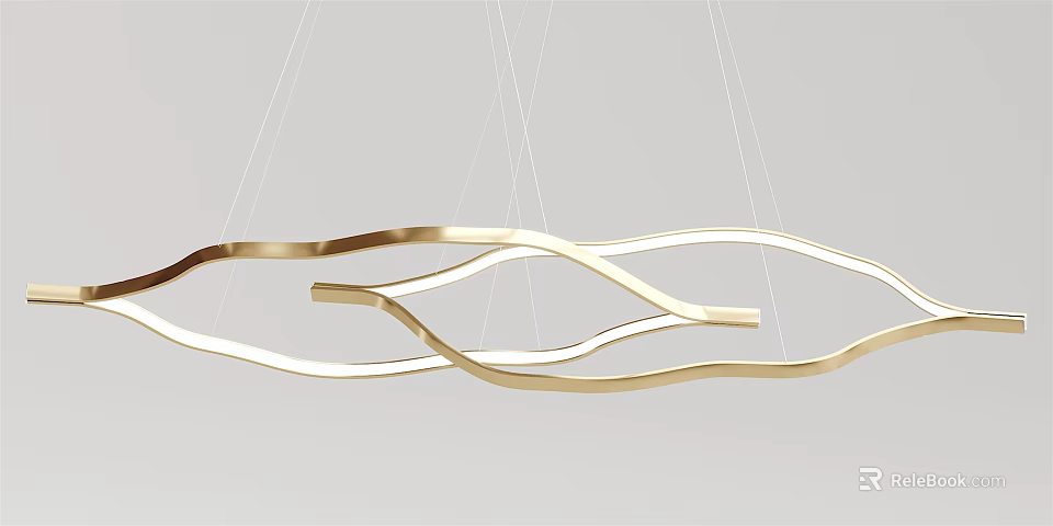 Modern Wave Shaped Golden Chandelier with Curved Lines and Minimalist Design 3d model 