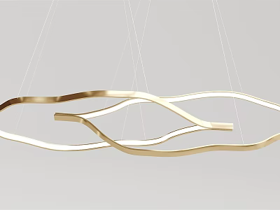 Modern Wave Shaped Golden Chandelier with Curved Lines and Minimalist Design 3d model