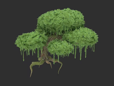 Lush Green Arbor With Dense Canopy Hanging Moss And Exposed Roots 3d model