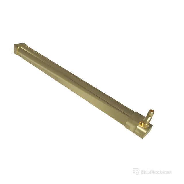Golden Long Metal Rod Component With End Connector And Smooth Surface 3d model 