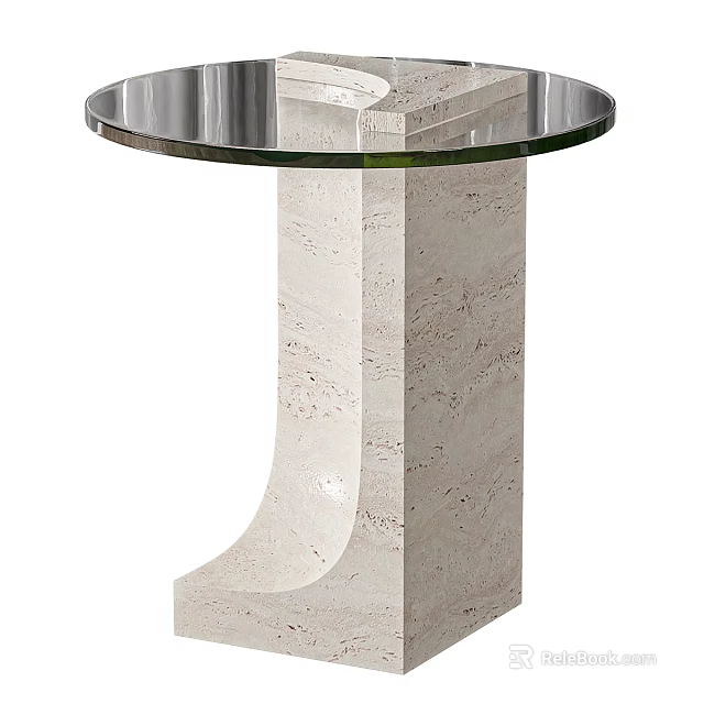 Sleek Modern Dressing Table With Beige Marble Base And Round Glass Top 3d model