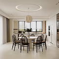 Modern Dining Room Interior With Round Table Black Chairs Pendant Light And Windows 3d model