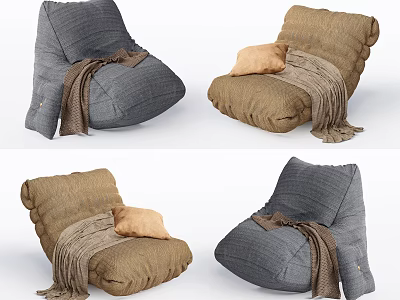 Comfortable Gray and Brown Lazy Sofa with Soft Fabric Knitted Blanket and Pillow 3d model