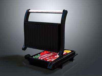 Open Electric Sandwich Maker With Fresh Vegetables And Meat Slices Design 3d model