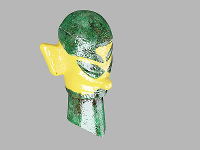 Green and Yellow Abstract Head Carving with Intricate Decorative Design Features 3d model