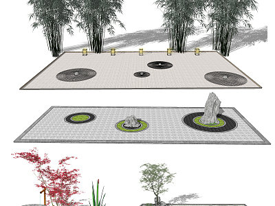 Japanese style landscape sketch courtyard sketch model