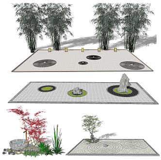 Japanese style landscape sketch courtyard sketch 3d model