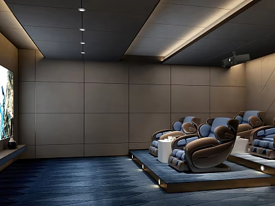 Luxury Home Theater Room Interior With Large Screen And Comfortable Recliner Chairs 3d model