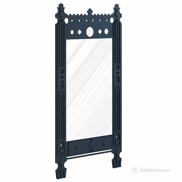 Modern Standing Mirror With Dark Decorative Frame And Ornate Details 3d model 