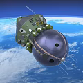Green Silver Spacecraft With Antennas And Spherical Module Orbiting Earth 3d model