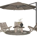 Patio Wicker Outdoor Chairs With Large Sunshade Umbrella Wooden Side Table Decorative Vase And Woven Rug