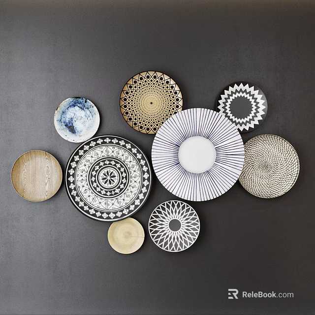Decorative Plates With Various Intricate Patterns Displayed In Arrangement On Dark Background 3d model