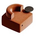 Modern Brown Single Sofa With Curved Armrest Square Base And Small Round Table 3d model