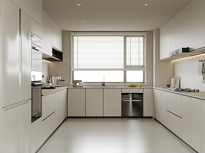 Modern Kitchen Interior Design With Open Layout White Cabinets Island Counter And Appliances 3d model