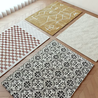 Modern Square Rugs With Geometric And Floral Patterns In Beige Brown And Black White Tones 3d model