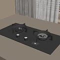 Black Glass Gas Stove On Light Kitchen Countertop With Curtains And Blinds