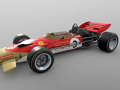 Classic Lotus Racing Car With Red Gold Body Large Wheels And Pioneer Sponsorship Logos 3d model