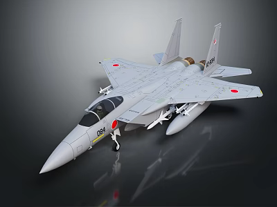 Fighter Jet Model With White Body Red Markings And Missiles On 3d model